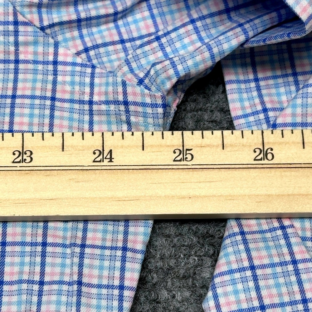 Peter Millar Plaid Button Down Shirt Large Blue Pink Long Sleeve Check - Picture 4 of 12